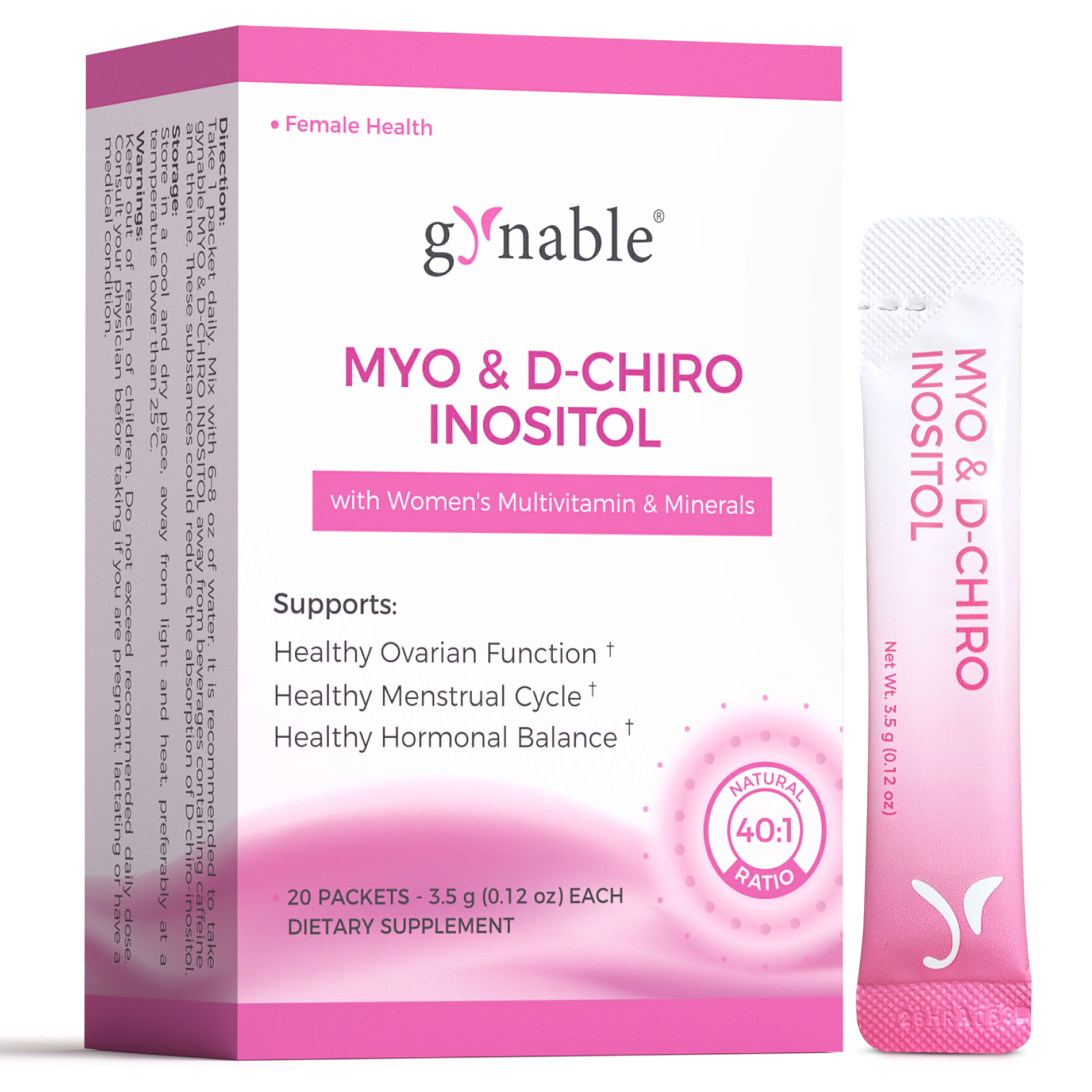 Gynable Pregina Myo-Inositol & D-Chiro Inositol Supplement for Women, Ovarian Health for PCOS & Fertility, Patented Folic Acid, Hormonal Balance & Menstrual Regulation, Gluten-Free