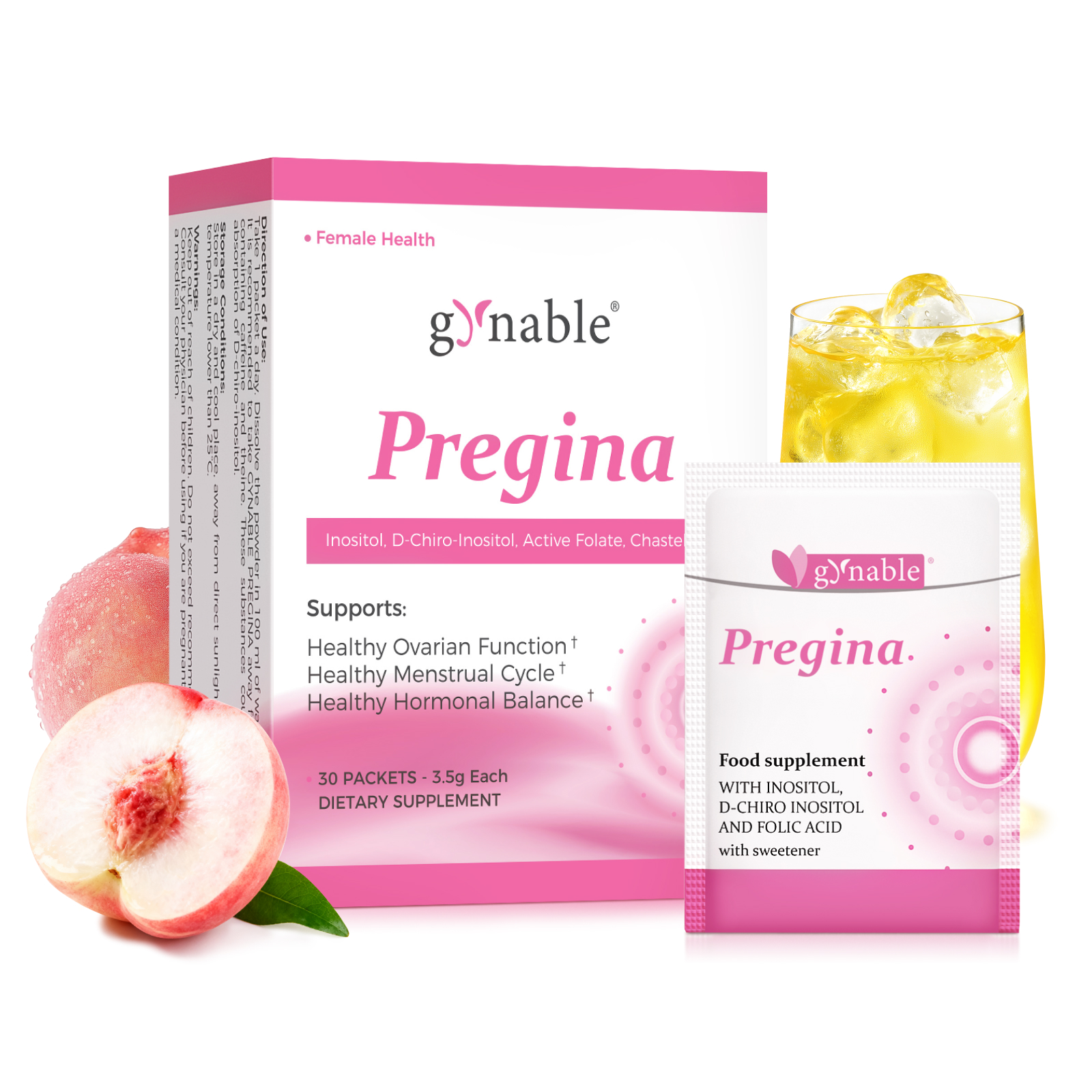 Gynable Pregina Myo-Inositol & D-Chiro Inositol Supplement for Women, Ovarian Health for PCOS & Fertility, Patented Folic Acid, Hormonal Balance & Menstrual Regulation, Gluten-Free