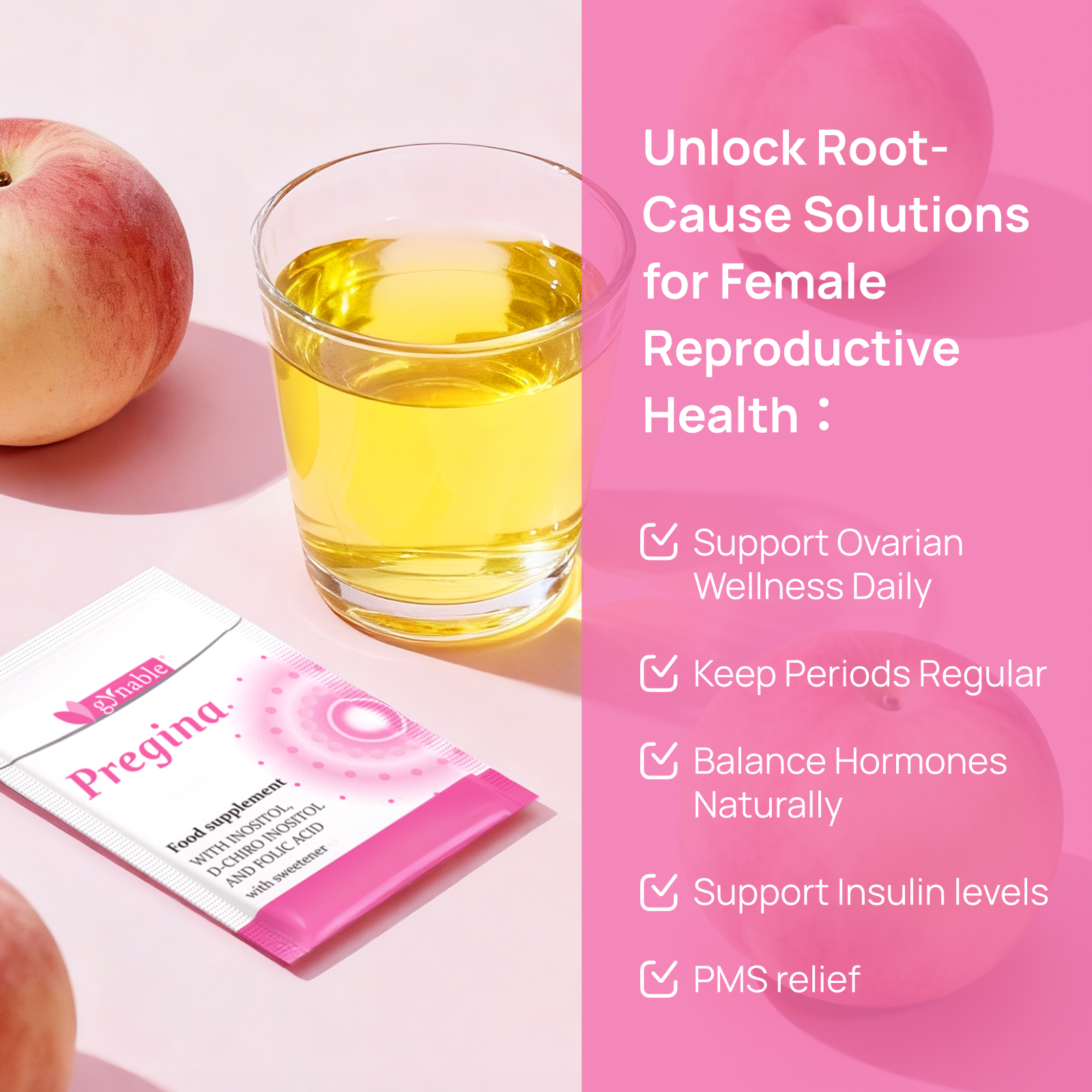 Gynable Pregina Myo-Inositol & D-Chiro Inositol Supplement for Women, Ovarian Health for PCOS & Fertility, Patented Folic Acid, Hormonal Balance & Menstrual Regulation, Gluten-Free