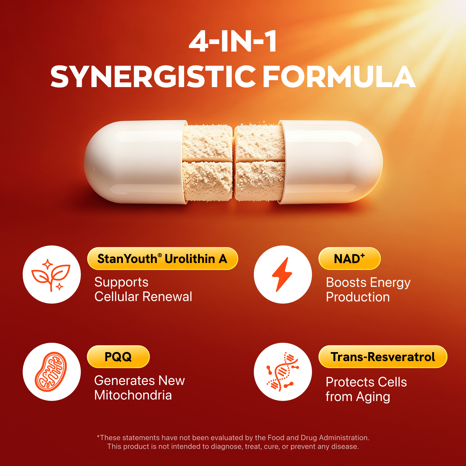 Gynable Urolithin A Complex NAD+,Trans-Resveratrol, PQQ,Urolithin A NAD Supplement 
