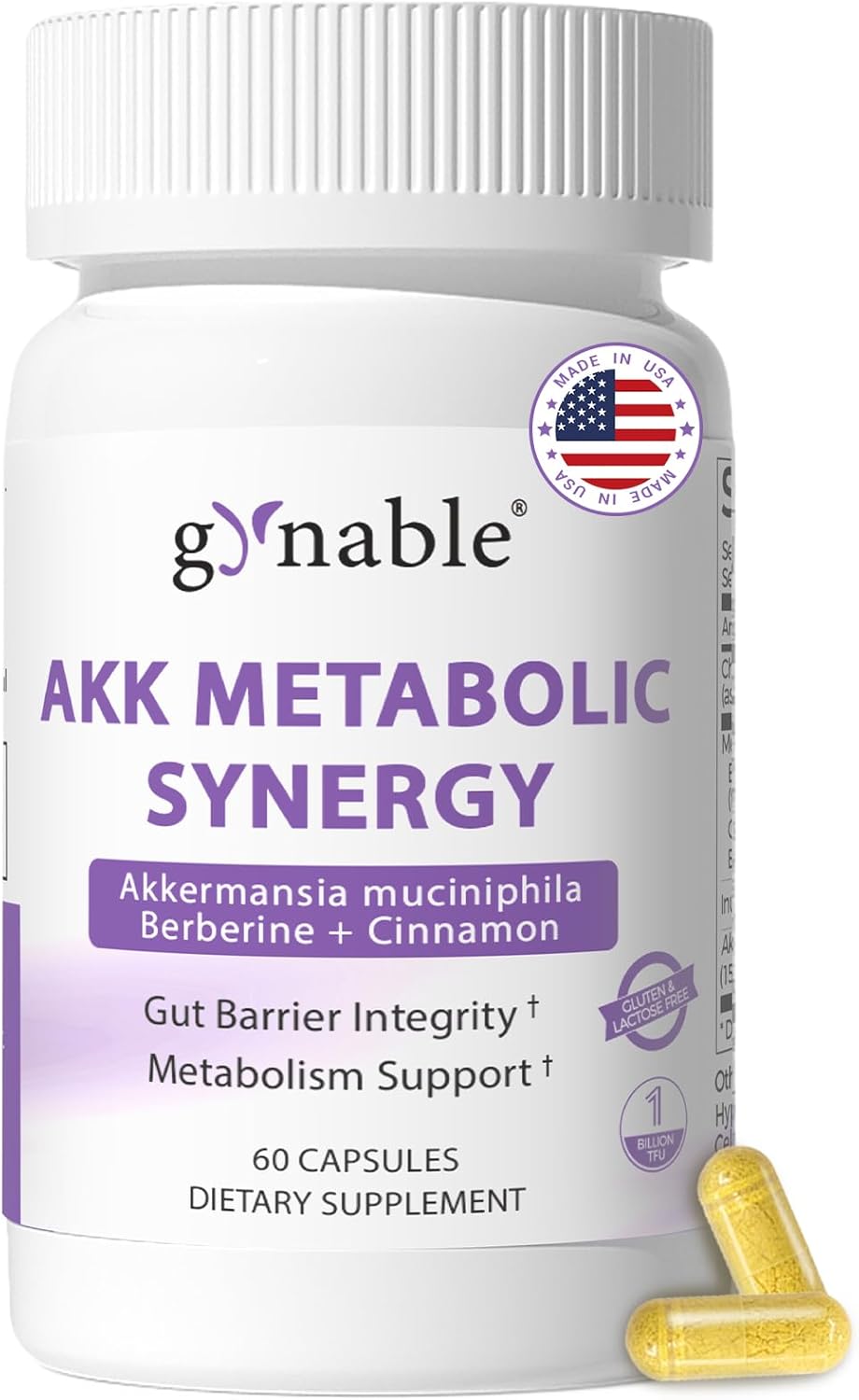 Gynable GLP-1 Supplement for Weight Loss & Appetite Control: Akkermansia Muciniphila Probiotic for Women and Men with Berberine, Inulin (Third-Party Tested) Supports Gut, Digestion, Metabolic, 60 Counts