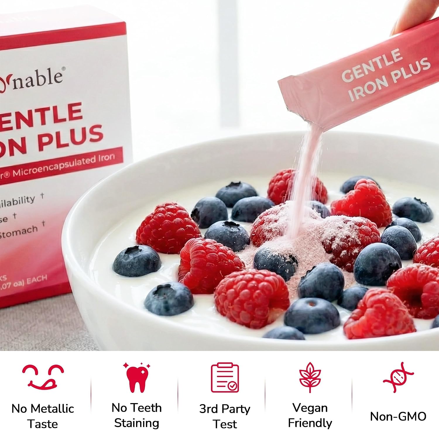 Gynable Gentle Iron Supplement for Women Anemia: Slow Release Iron Pills Clinically Shown to Support Iron for Prenatal Pregnant Patented SunActive Tech, with Folic Acid, B12, Vitamin C & B6, 18 mg, 20 Tablets