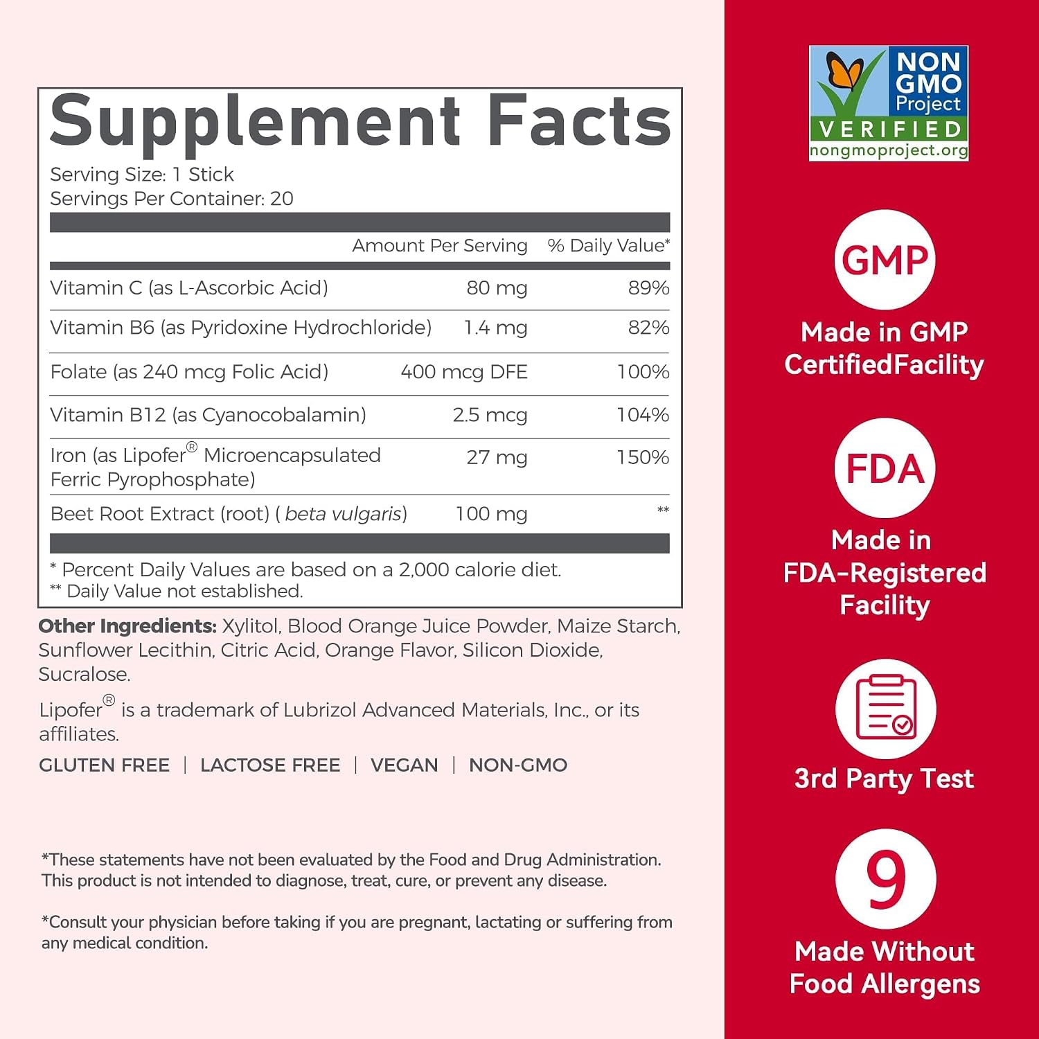 Gynable Gentle Iron Supplement for Women Anemia: Slow Release Iron Pills Clinically Shown to Support Iron for Prenatal Pregnant Patented SunActive Tech, with Folic Acid, B12, Vitamin C & B6, 18 mg, 20 Tablets