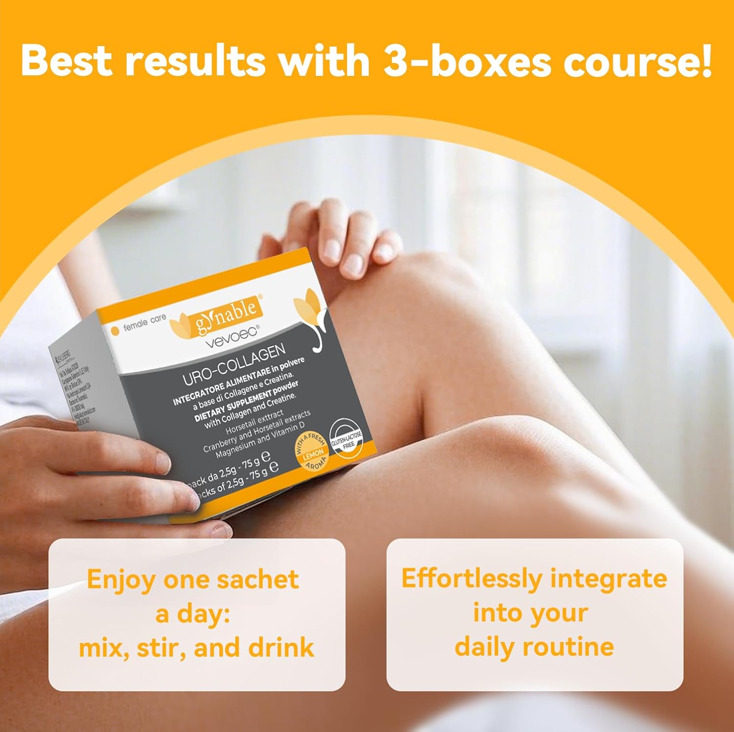 Gynable UROCollagen,Bladder Control Supplement for Women,Urinary Tract Health, Strengthen Pelvic Floor Muscles,Urinary Leakage,Female Care,with Creatine,Natural Lemon Flavored