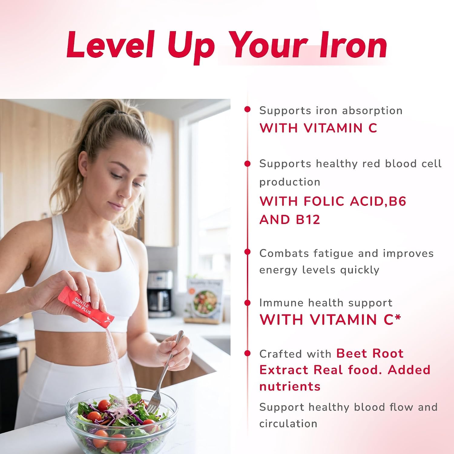 Gynable Gentle Iron Supplement for Women Anemia: Slow Release Iron Pills Clinically Shown to Support Iron for Prenatal Pregnant Patented SunActive Tech, with Folic Acid, B12, Vitamin C & B6, 18 mg, 20 Tablets