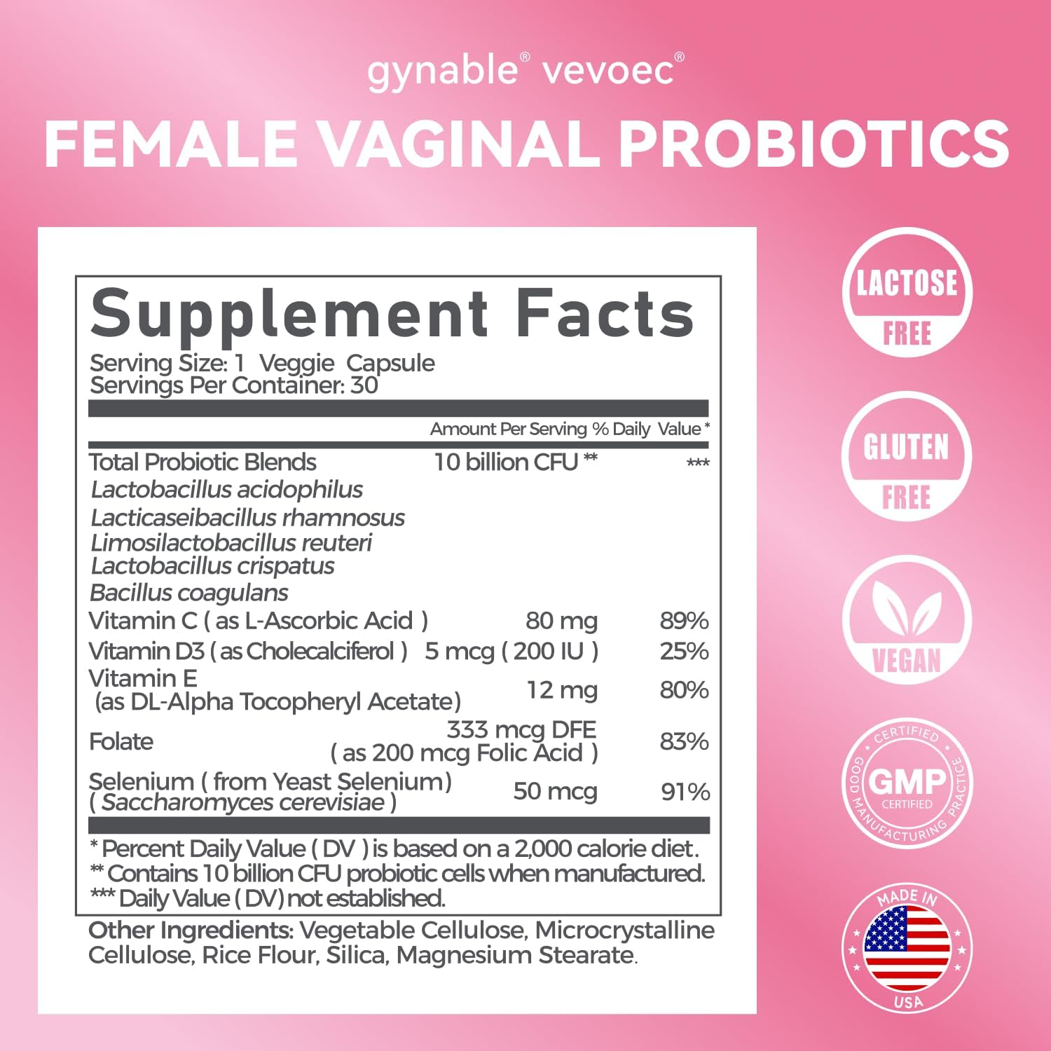 Gynable Vaginal Probiotic for Women- Female Probiotic for pH Balance,Upgraded to 10 Billion CFU Probiotics Odor Control, Yeast Balance, Promote Healthy Vaginal Flora & Feminine Health