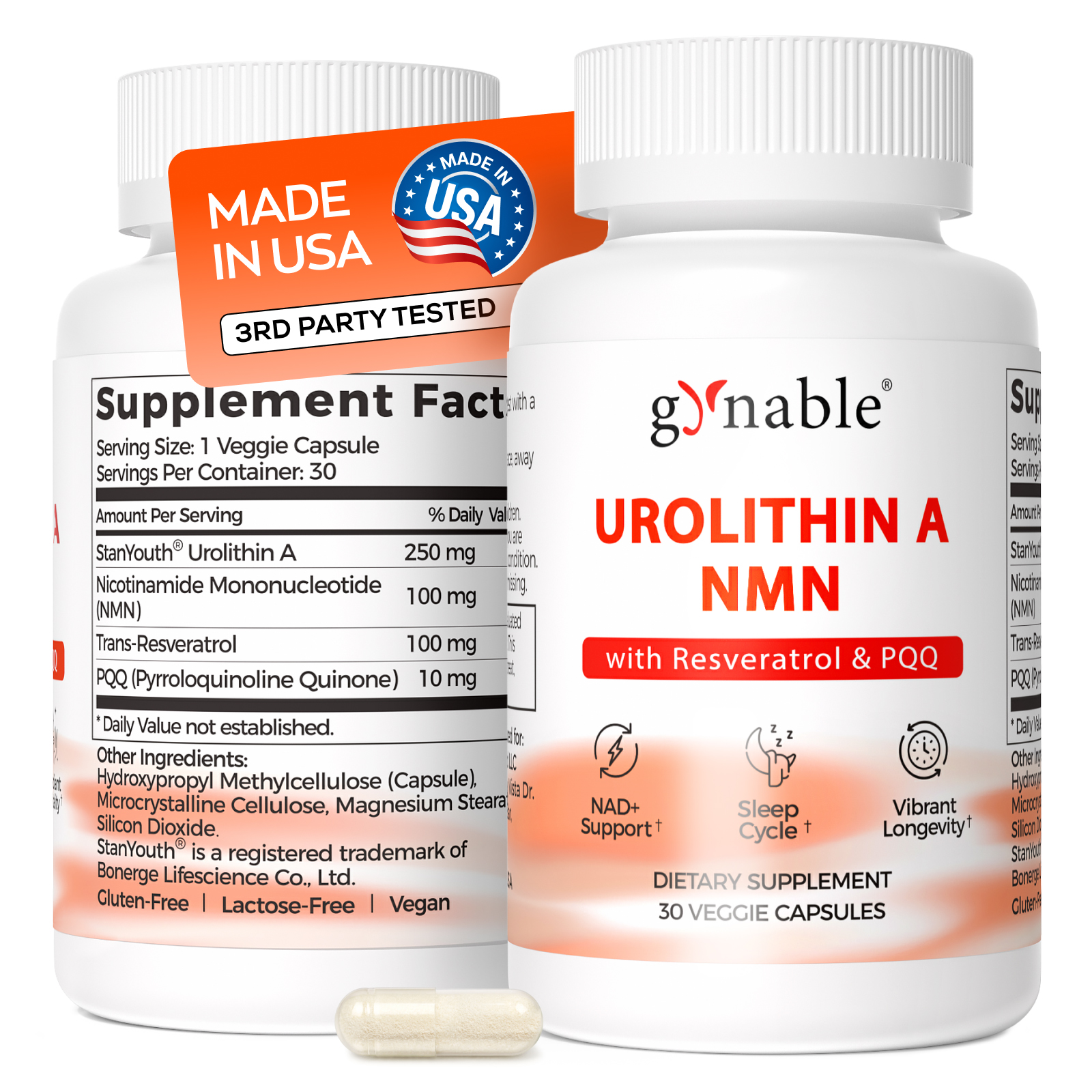 Gynable Urolithin A Complex NMN,Trans-Resveratrol, PQQ,Urolithin A NMN Supplement 