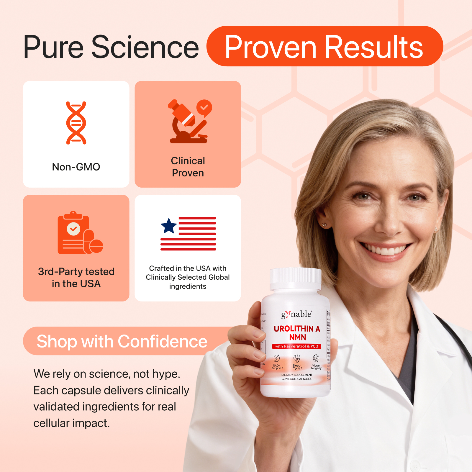 Gynable Urolithin A Complex NMN,Trans-Resveratrol, PQQ,Urolithin A NMN Supplement 