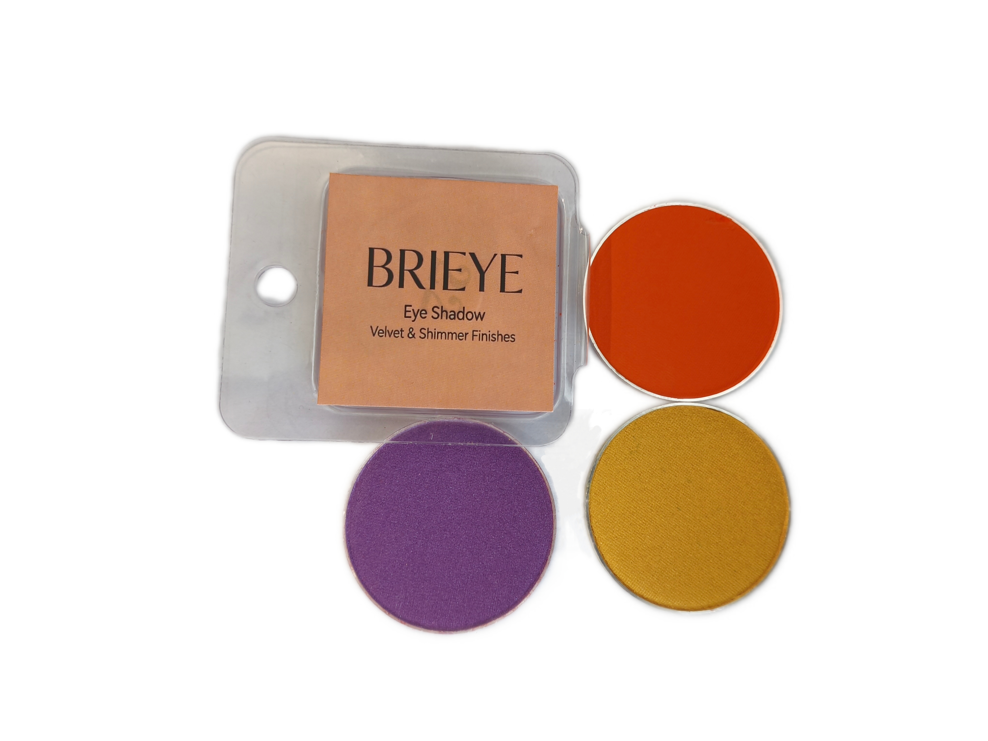 Brieye Eye Shadow offers individual pans of vibrant orange,  red, and purple—pick your perfect shade.