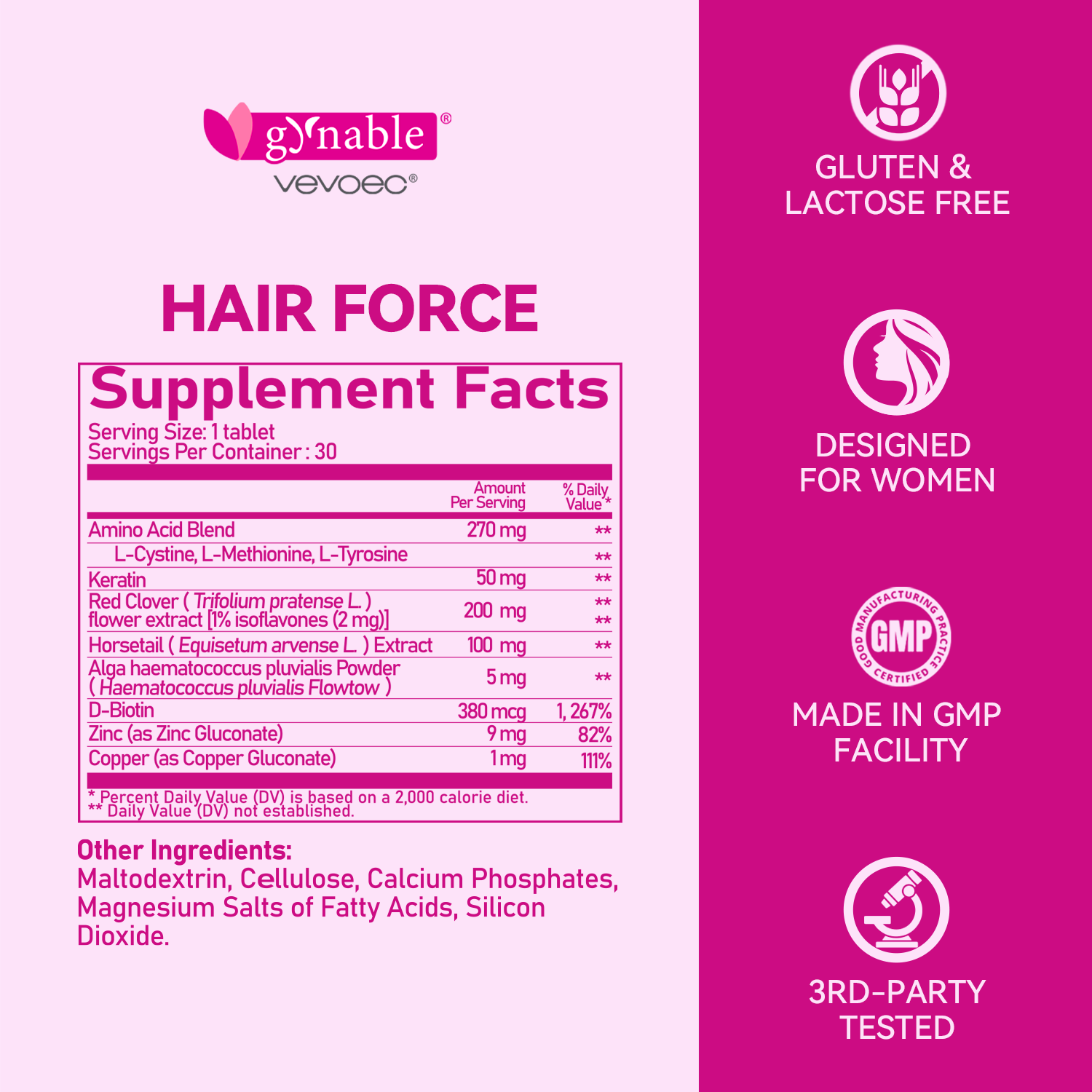 Hair Growth Supplement for Women,DHT Blocker with Biotin Amino Acid Blend,Red Clover,Female Hormone Balance for Hair Growth,Gluten-Free,Lactose-Free,1 Per Day, 30 Tablets, 1 Month Supply