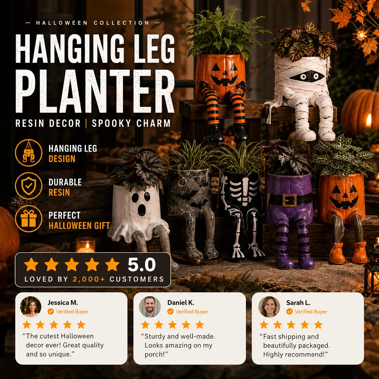 💀🎃Halloween Whimsical Hanging Leg Planter Hand-Painted Resin Succulent Pot💐