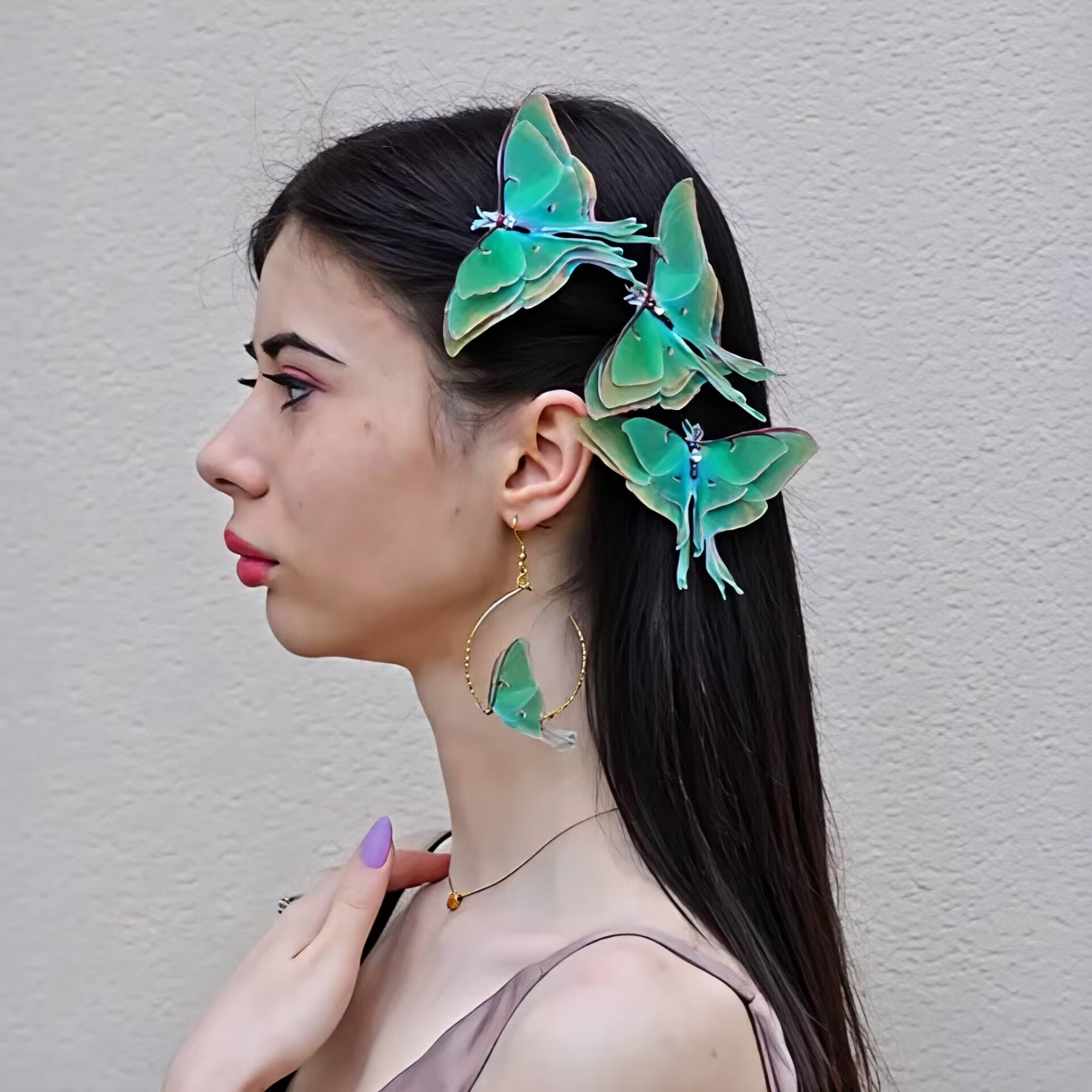 3D Double-Layered Wing Moonlight Goddess Green Hair Clip