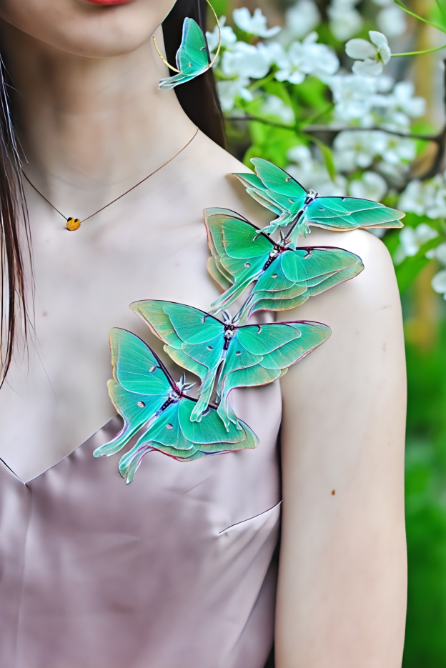 3D Double-Layered Wing Moonlight Goddess Green Hair Clip