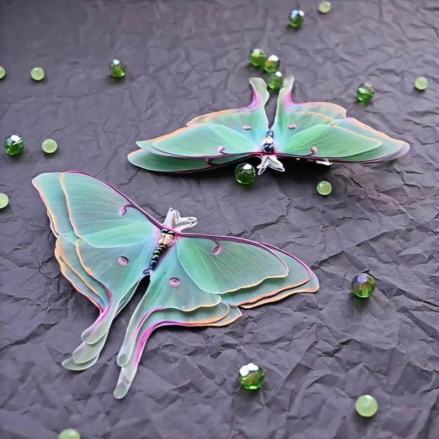 3D Double-Layered Wing Moonlight Goddess Green Hair Clip