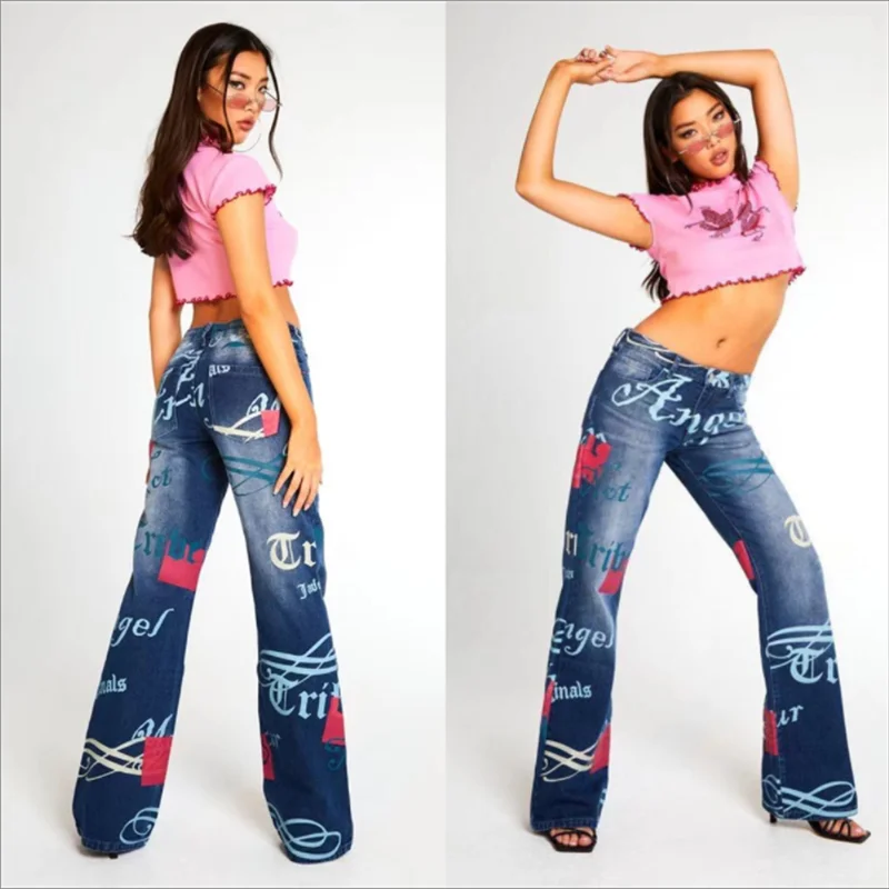 Women's English letter print jeans