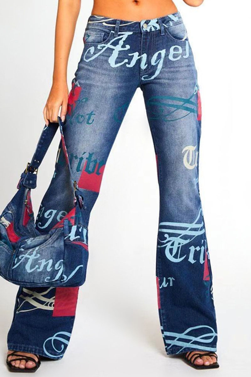 Women's English letter print jeans