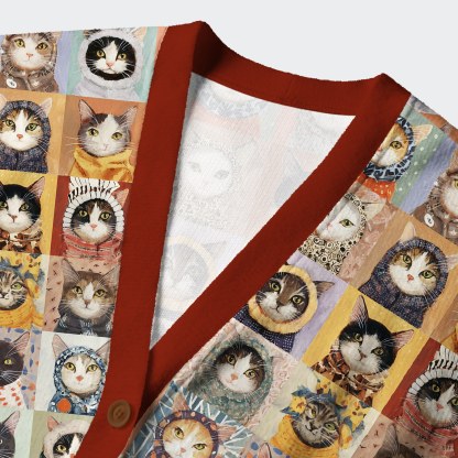  Kitty Quilt Ugly Cardigan Sweater