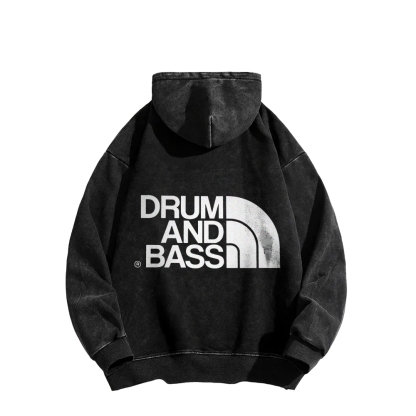 Drum And Bass Front And Back Printing Vintage Washed Hoodie
