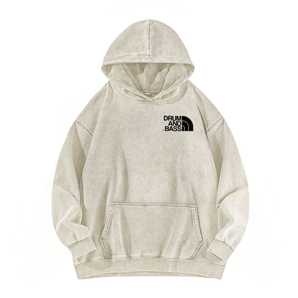 Drum And Bass Front And Back Printing Vintage Washed Hoodie