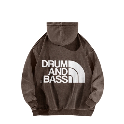 Drum And Bass Front And Back Printing Vintage Washed Hoodie