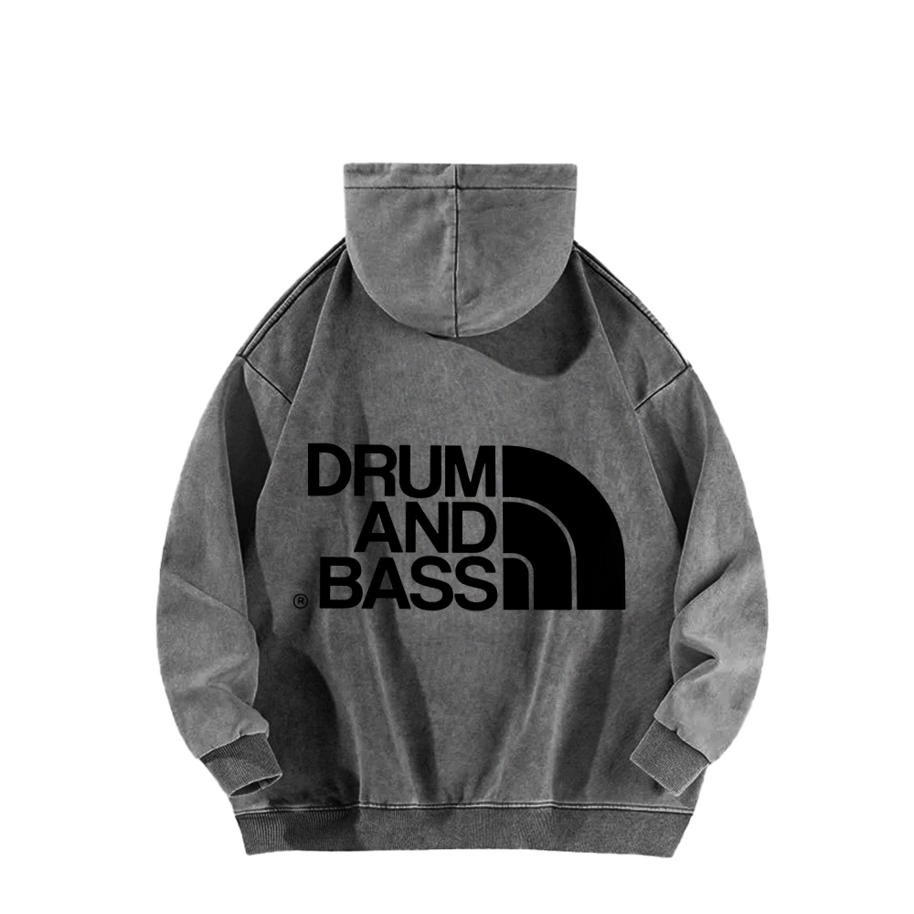 Drum And Bass Front And Back Printing Vintage Washed Hoodie