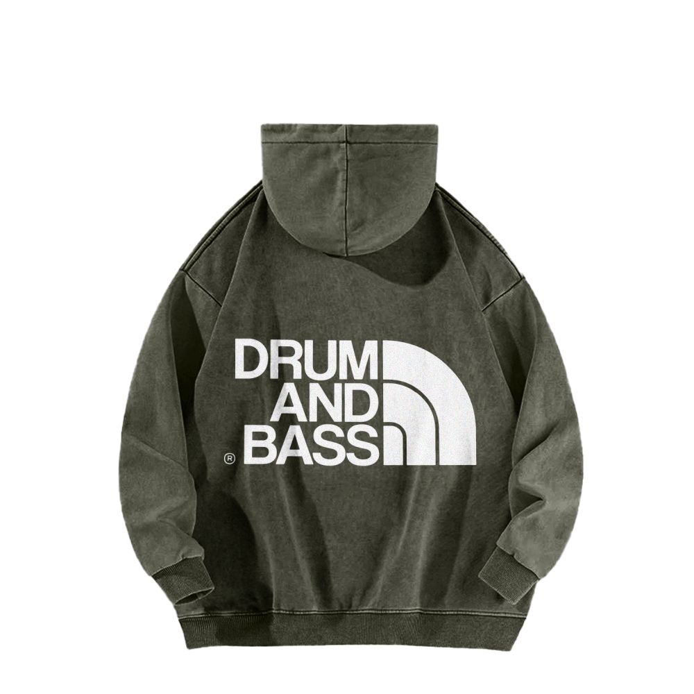 Drum And Bass Front And Back Printing Vintage Washed Hoodie