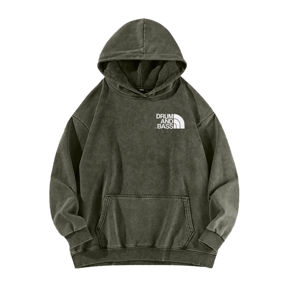 Drum And Bass Front And Back Printing Vintage Washed Hoodie