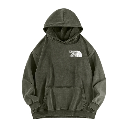 Drum And Bass Front And Back Printing Vintage Washed Hoodie