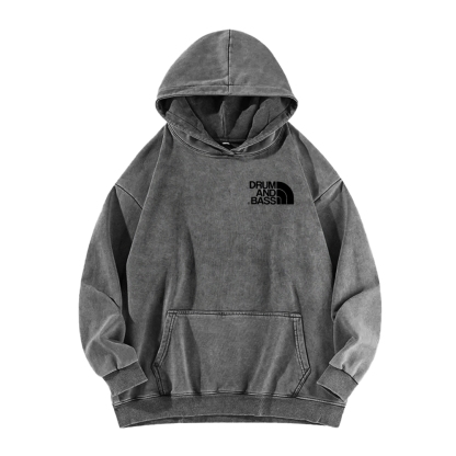 Drum And Bass Front And Back Printing Vintage Washed Hoodie