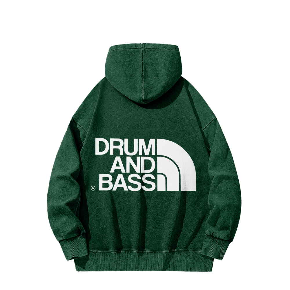 Drum And Bass Front And Back Printing Vintage Washed Hoodie