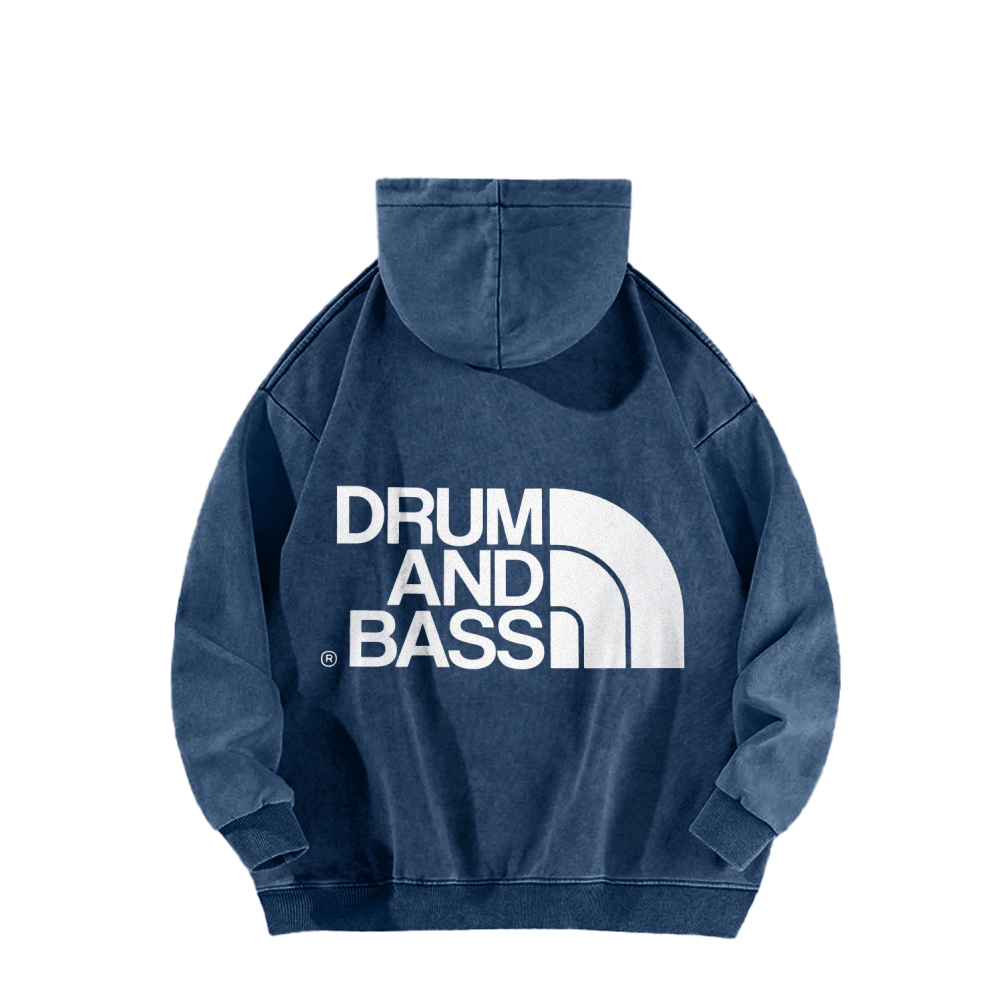 Drum And Bass Front And Back Printing Vintage Washed Hoodie