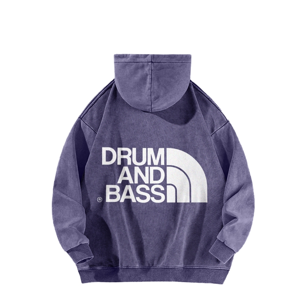 Drum And Bass Front And Back Printing Vintage Washed Hoodie
