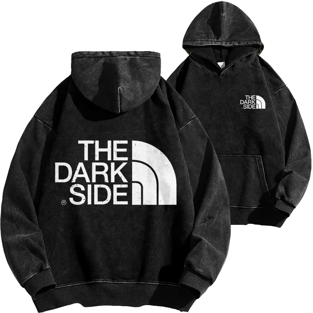 The Dark Side Front And Back Printing Vintage Washed Hoodie