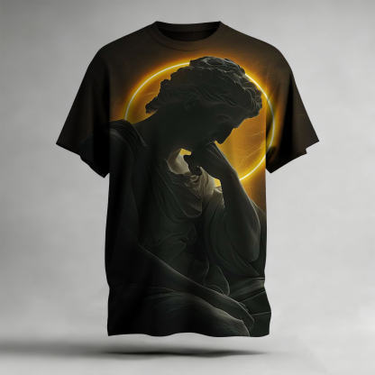 Thinking Statue Abstract Art Short Sleeve Hoodie