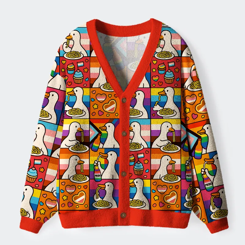  More Spaghetti Less Upsetti Goose Eat Spaghetti Ugly Cardigan Sweater
