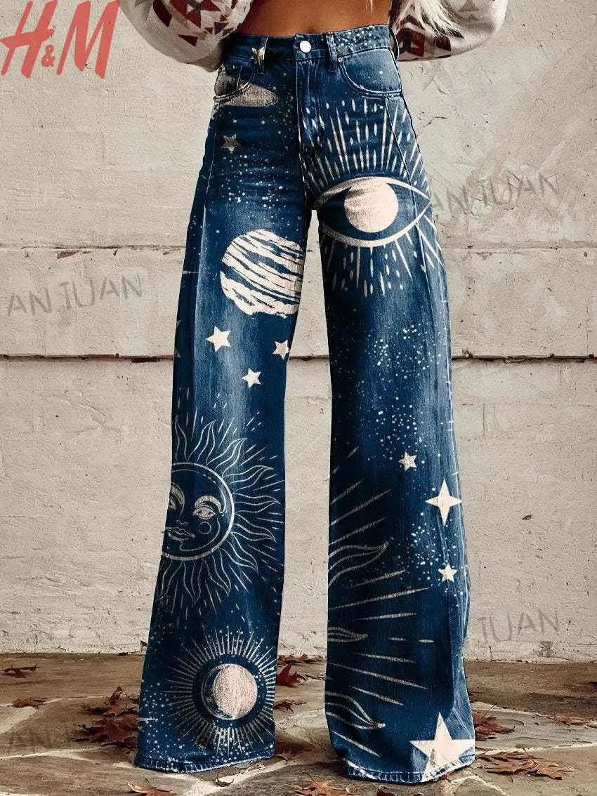  Women's Abstract Starry Sky Print Jeans
