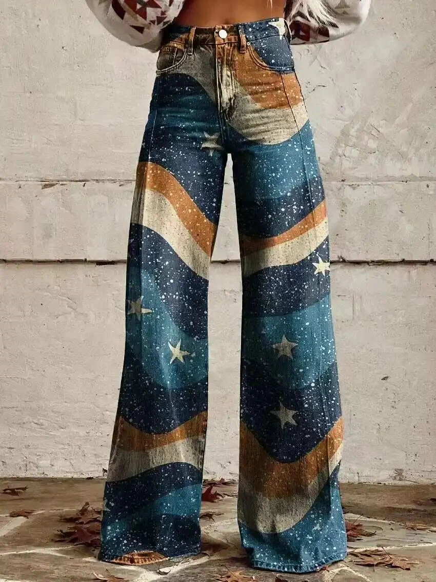  Women's patterned printed jeans