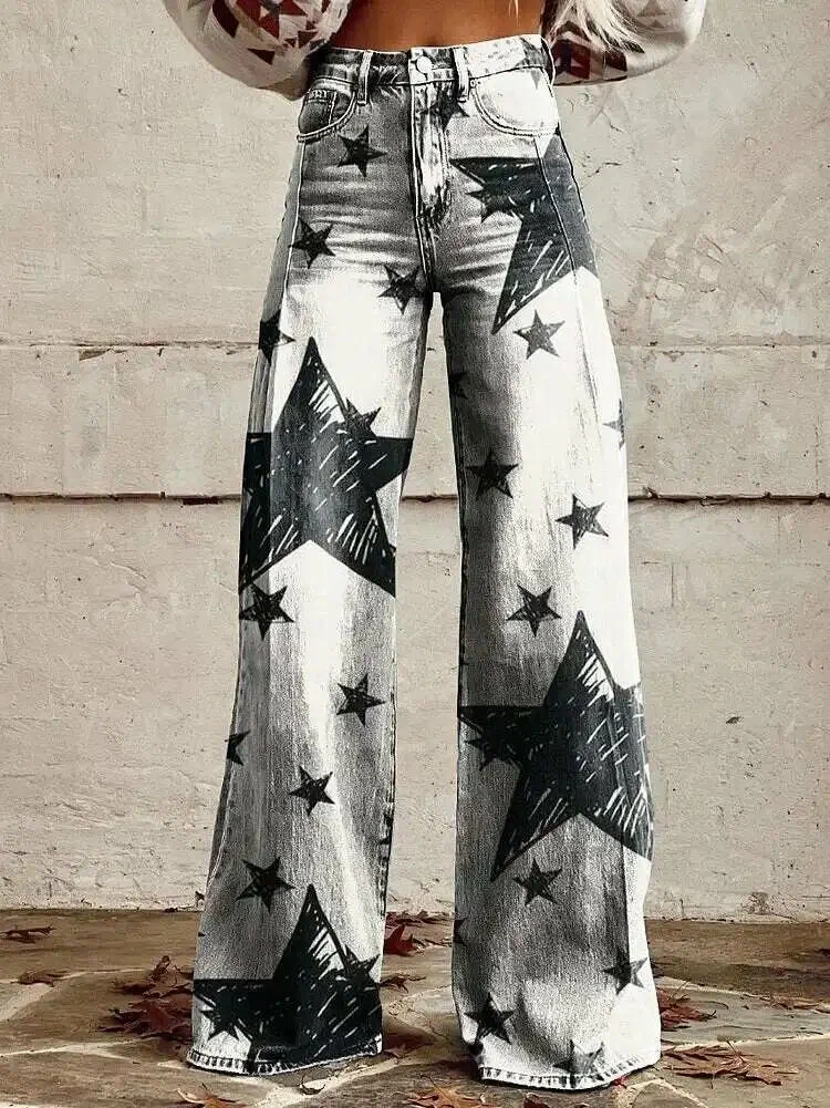 Women's black and white star-print jeans