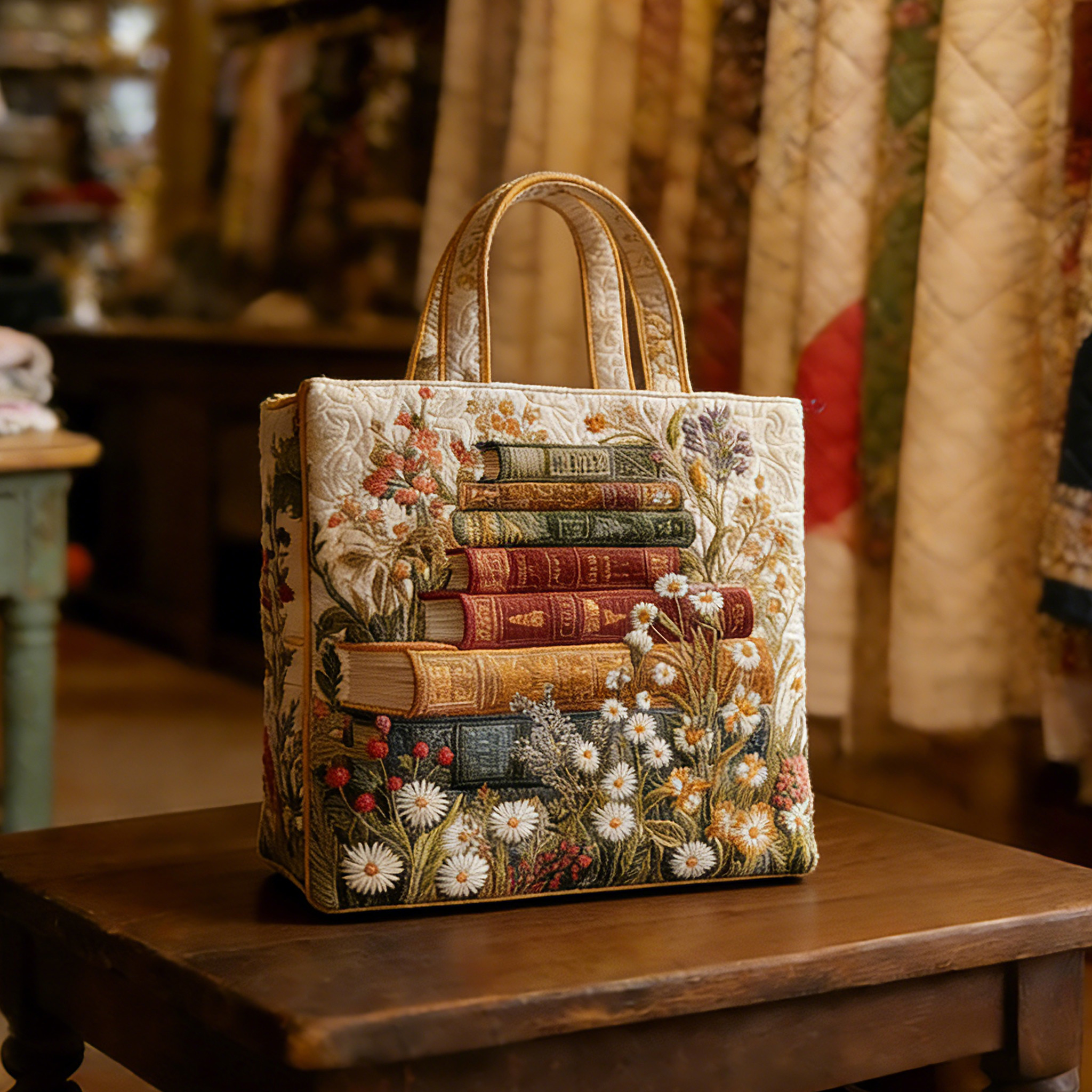 Artistic Book Scroll Floral Handmade Tote Bag