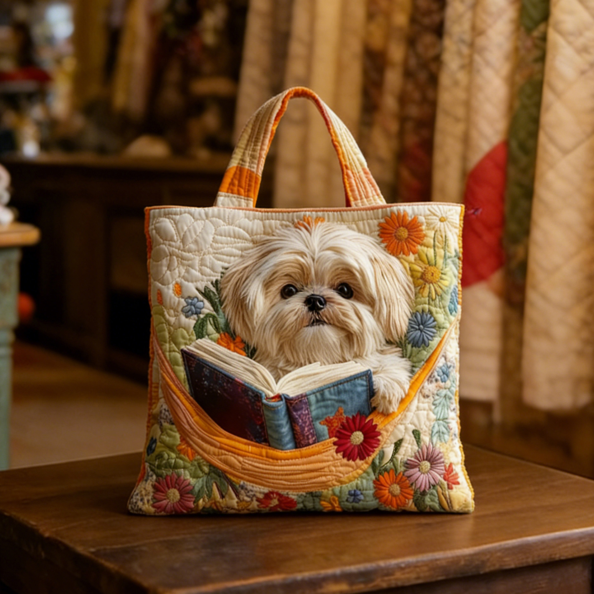 Book Shih Tzu Handmade Tote Bag