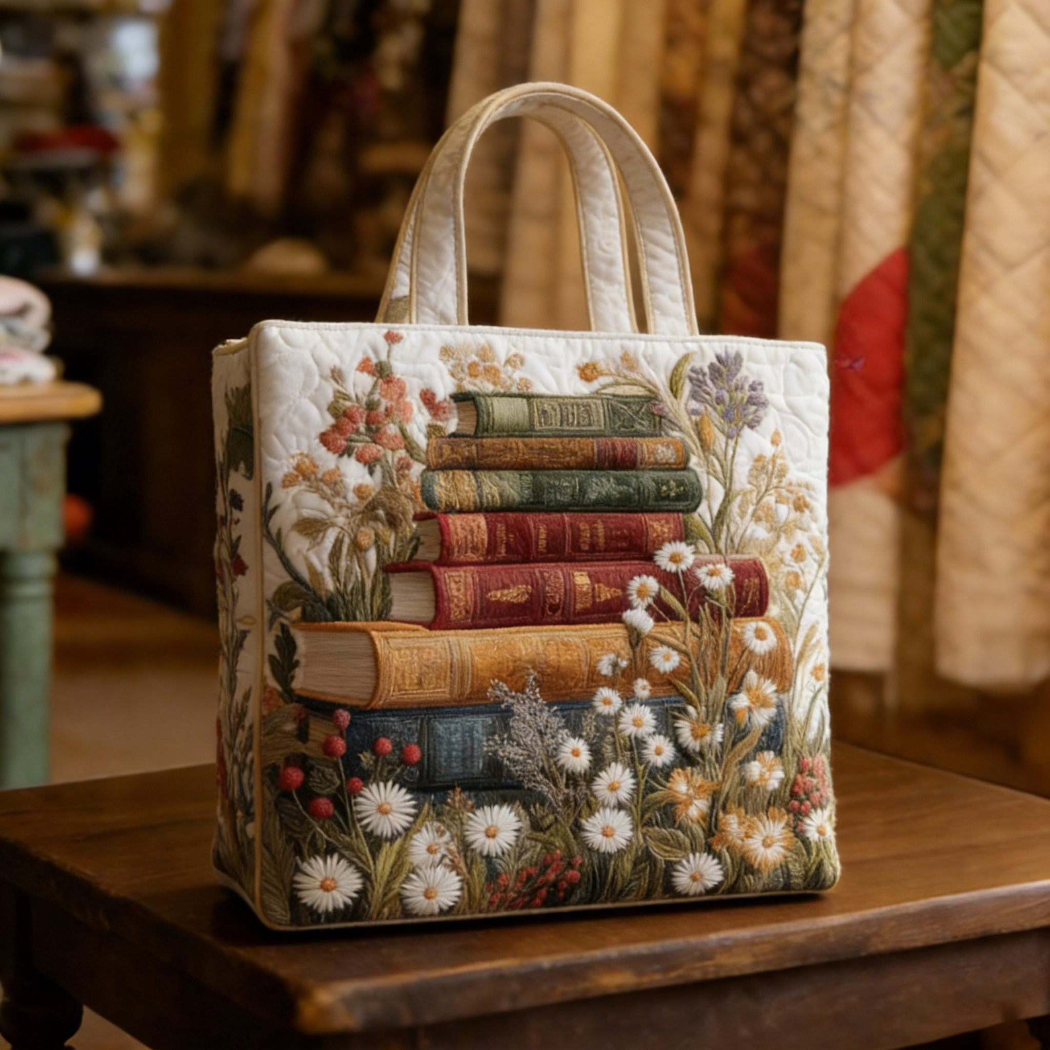 Artistic Book Scroll Floral Handmade Tote Bag