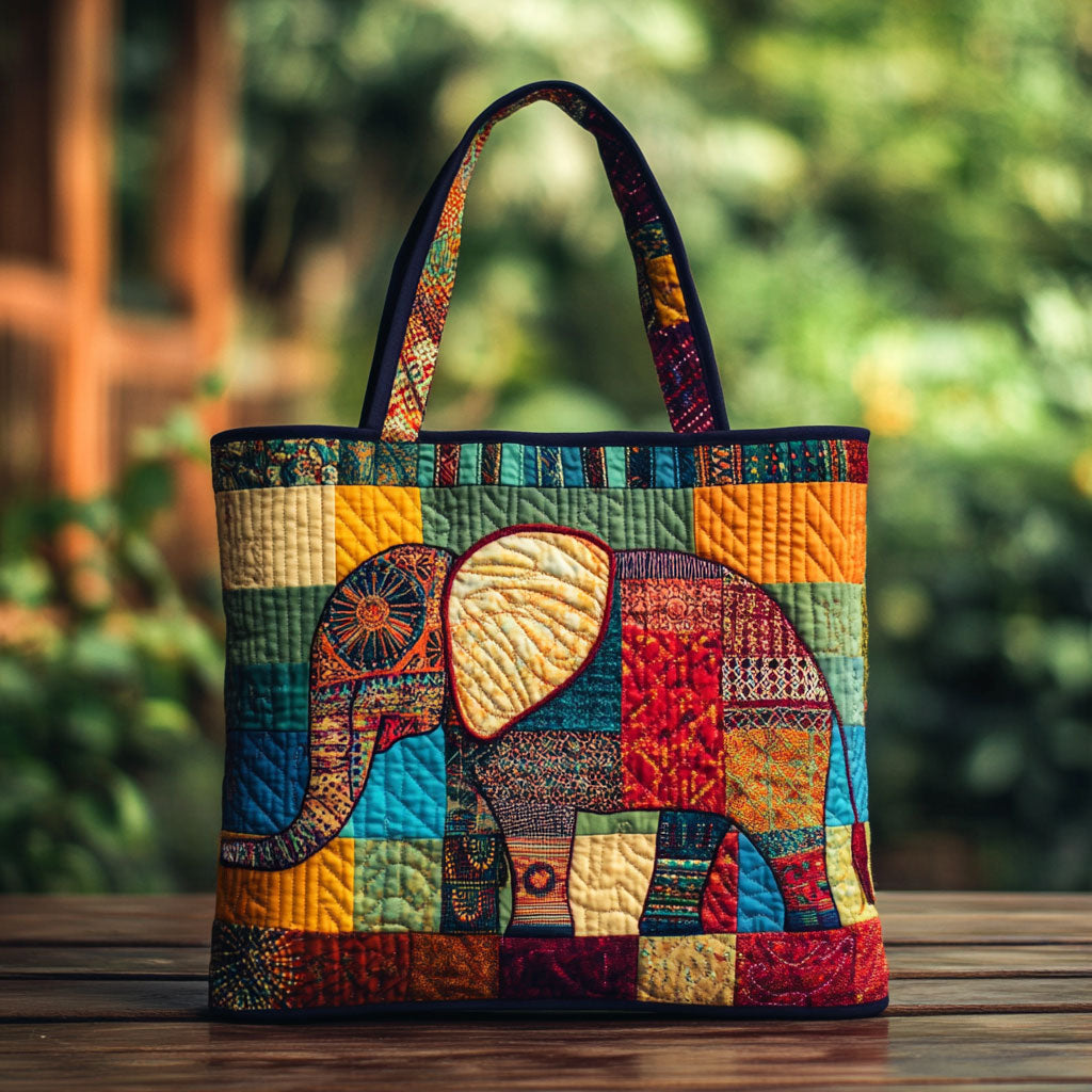 Heritage Elephant Colors Quilted Tote Bag