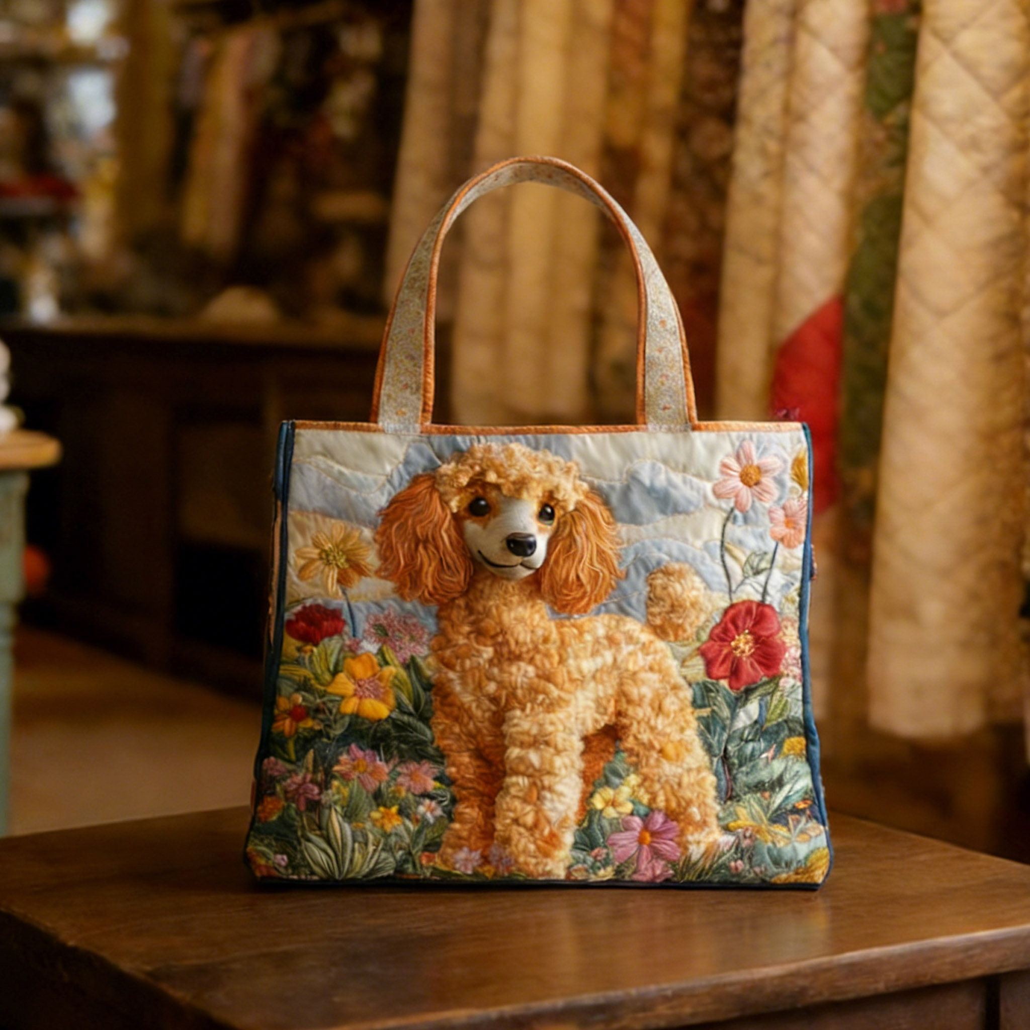 Golden Meadow Poodle Handmade Tote Bag