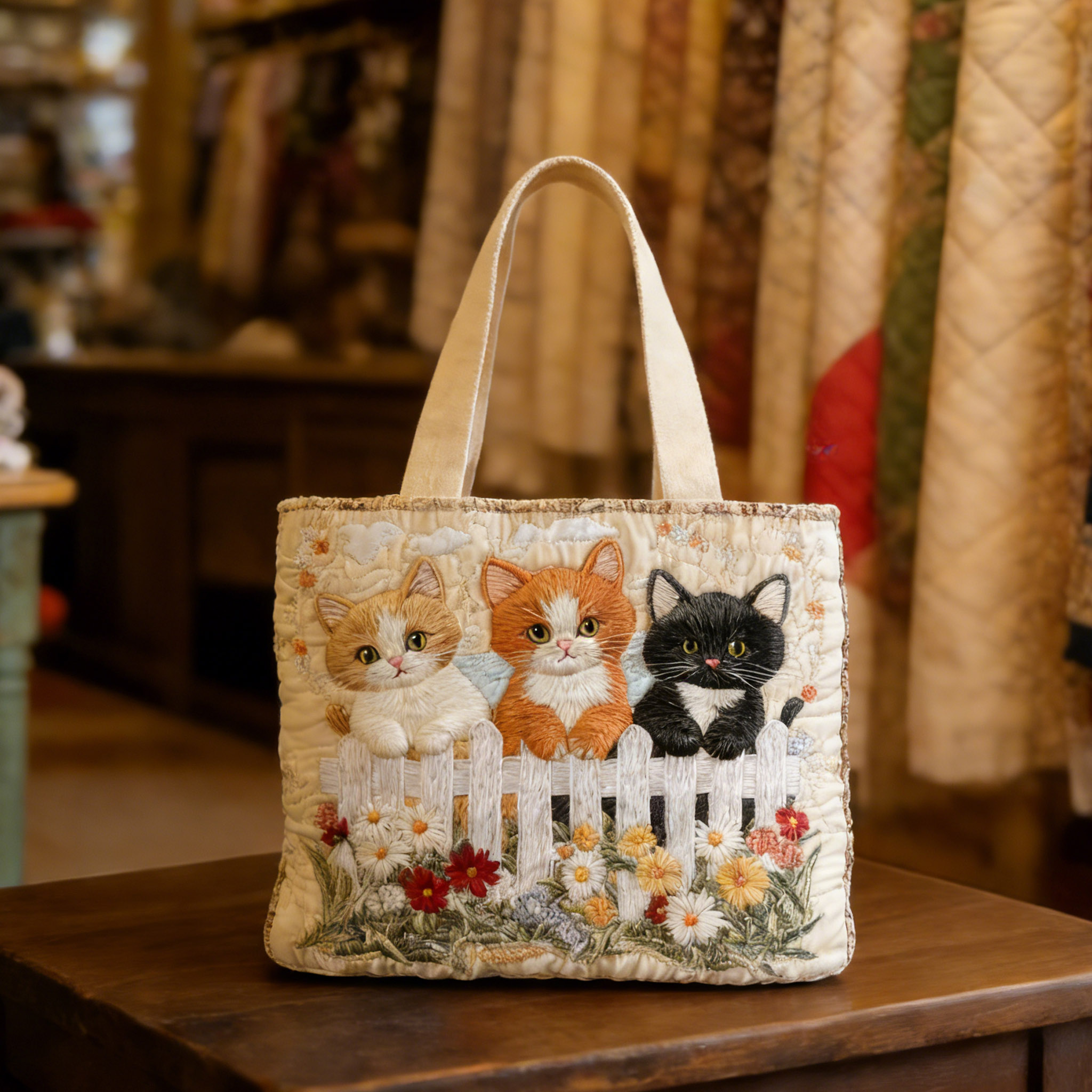 Feline Blossoms Handmade ToteBag