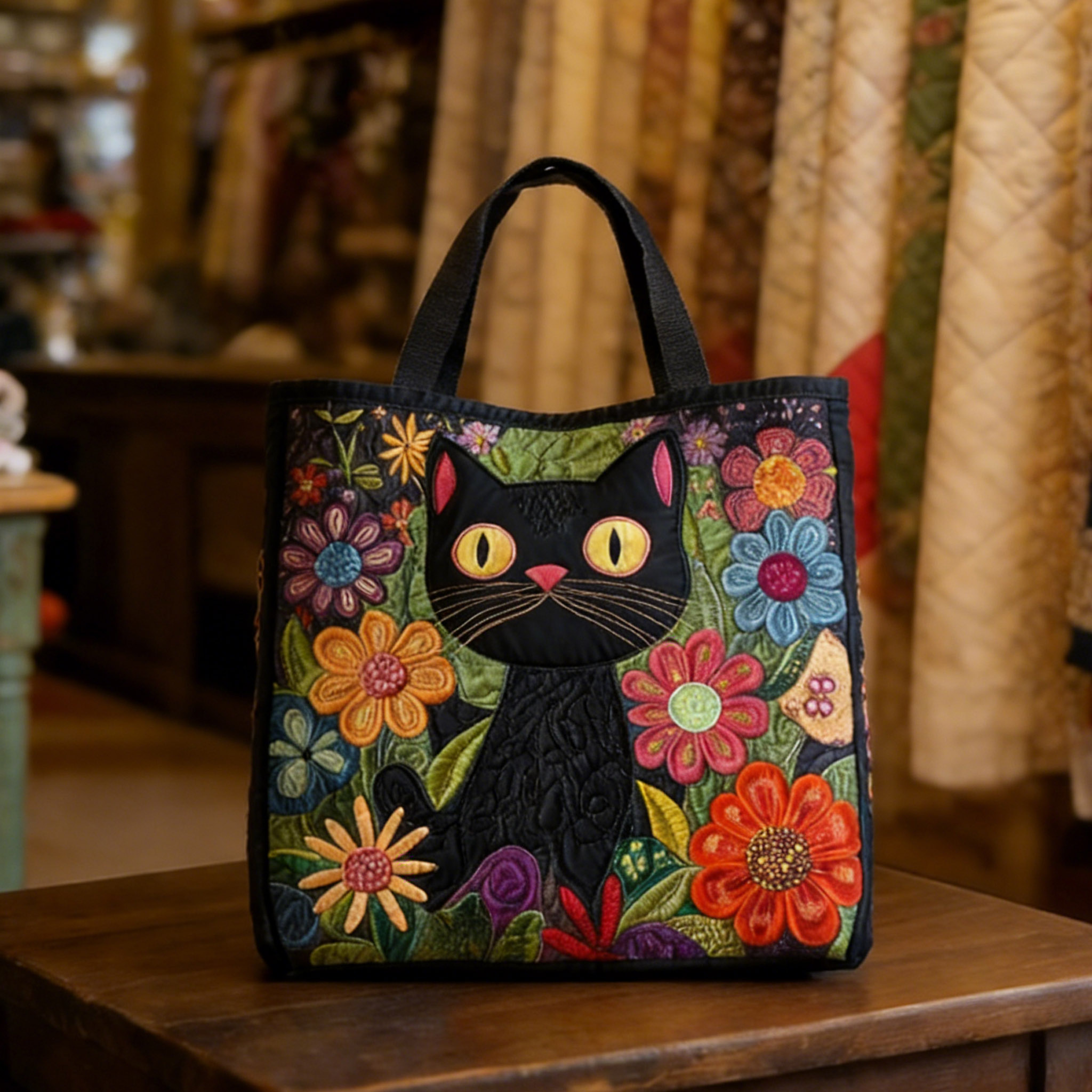 Adorable Black Cat Handmade Tote Bag