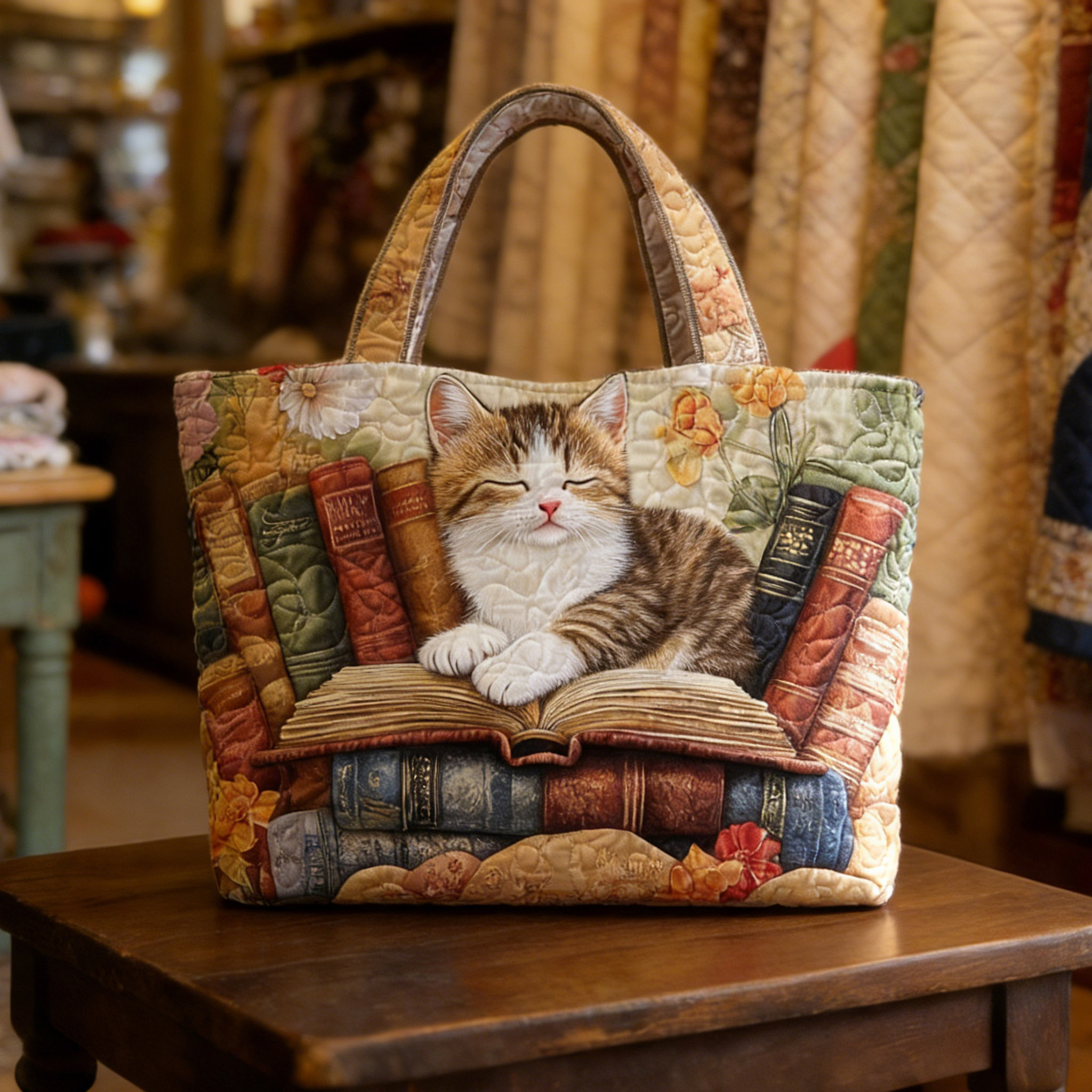 Golden Cat Handmade Tote Baq