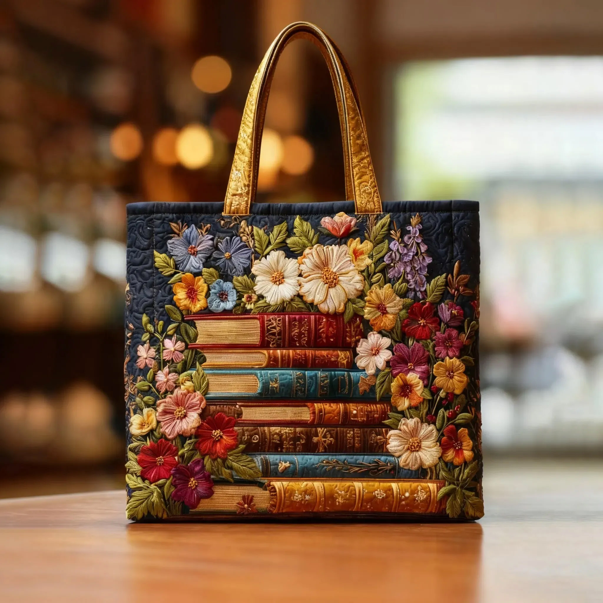 Blooming Pages Quilted Tote Bag