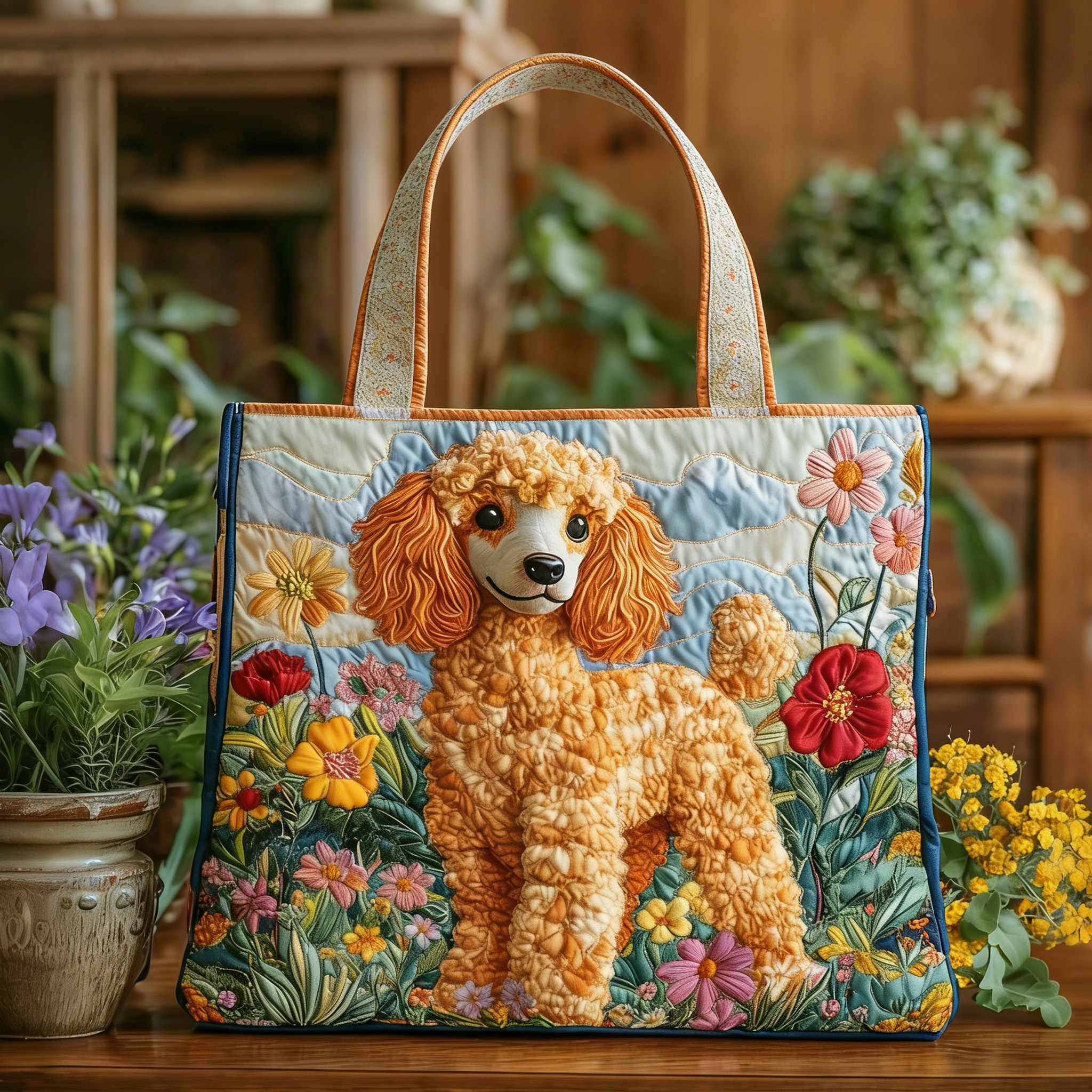 Golden Meadow Poodle Quilted Tote Bag