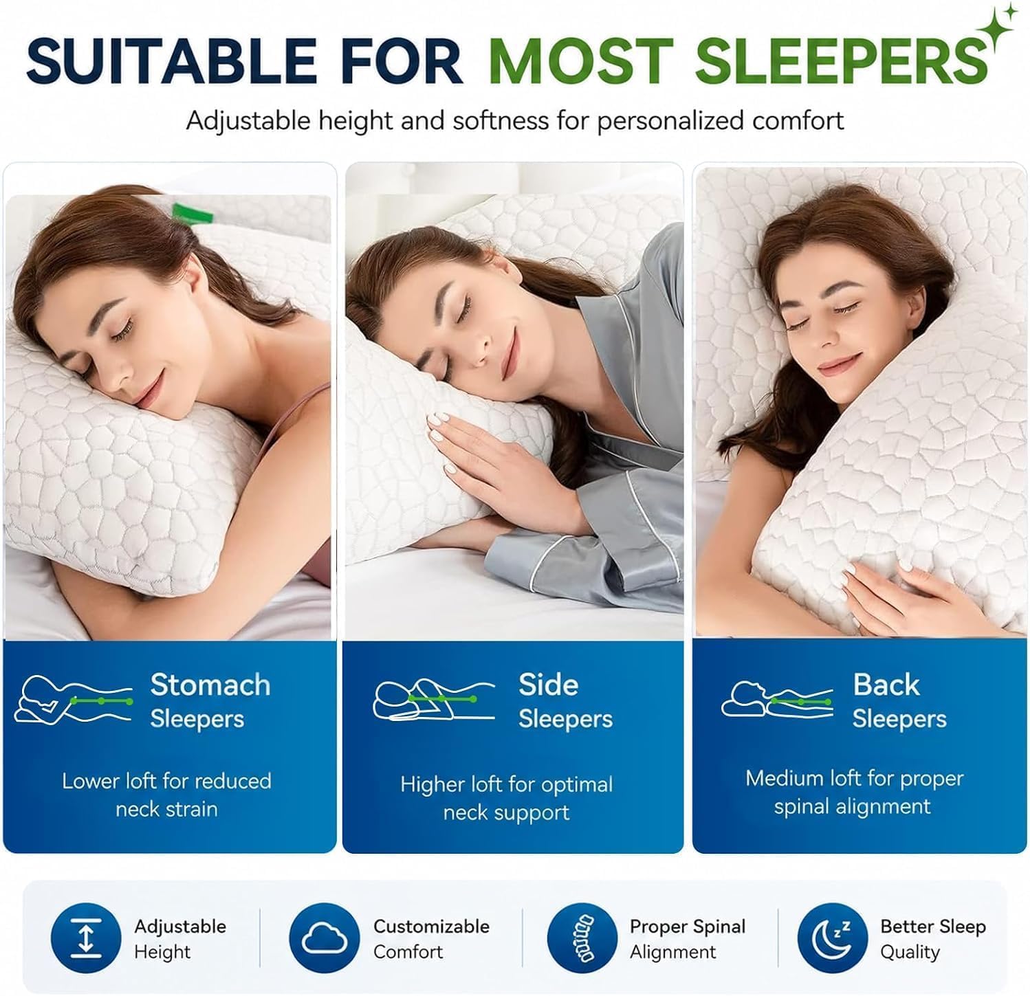 Cooling Pillows Size Set of 2 Shredded Memory Foam Pillows for Side Back Stomach Sleepers, Two-Sided Cool Adjustable Firm or Soft Bed Pillow Luxury Gel Neck Pillow for Neck Shoulder Pain Relie