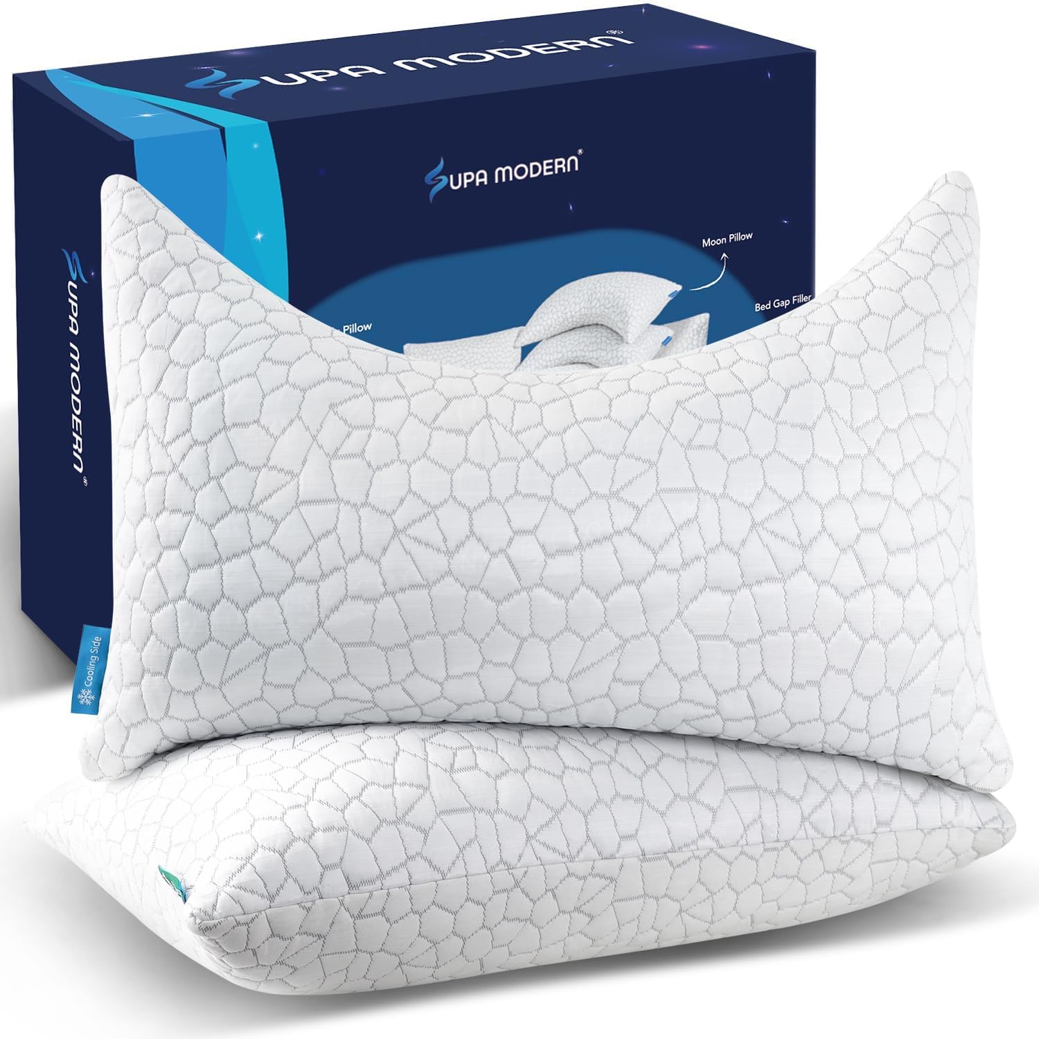 Side Sleeper Pillow for Side and Back Sleepers -Cooling Cervical Neck Pillows for Neck and Shoulder Pain Relief, Adjustable Shredded Memory Foam Pillows King Size Set of 2, Bed Pillow for Adults